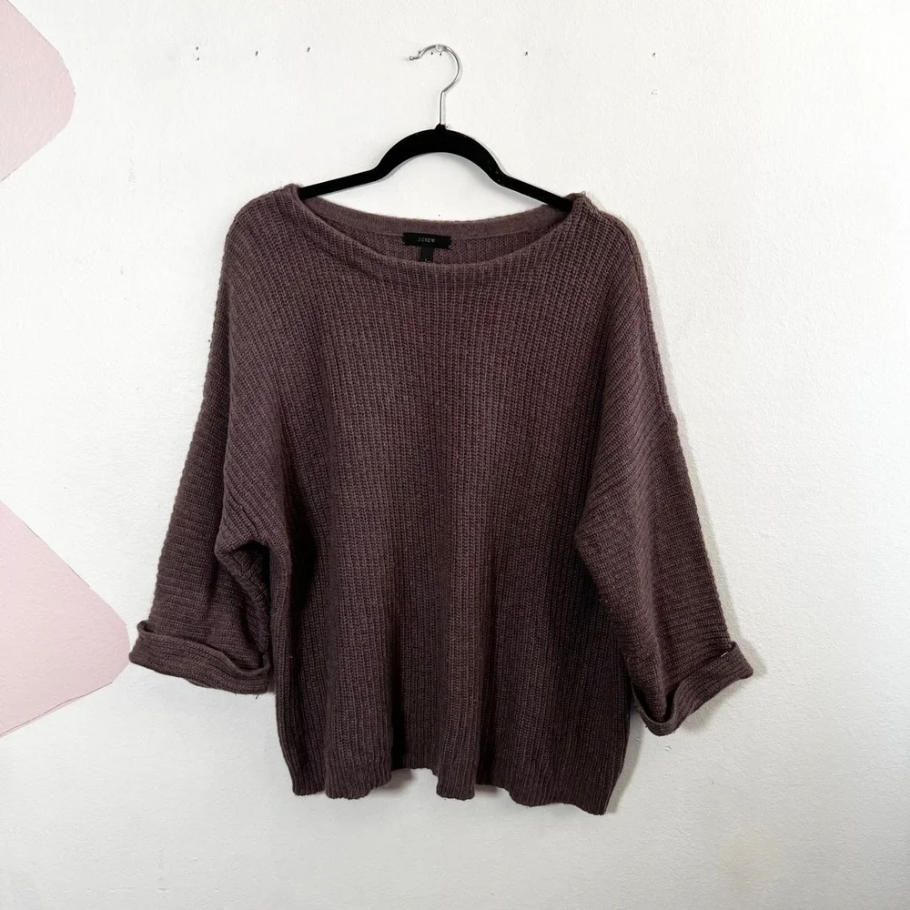 J. Crew Sweater Women's Large Brown Wool Boatneck Oversized Cozy
